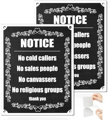 2 Pack No Cold Callers Sign for Front Door, Reflective Metal No Cold Callers Sticker, 5.9x4.7 Inches Self Adhesive No Canvassers No Cold Callers Sign, for Indoor Outdoor (style 1)