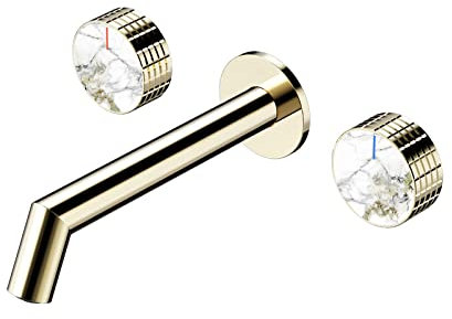 Grifos de baño, grifo de baño montado en la pared, grifos de baño for fregadero de 3 orificios, lavabo de baño, grifo mezclador de lavabo de latón con doble manija, lavabo de tocador, grifo de montaje