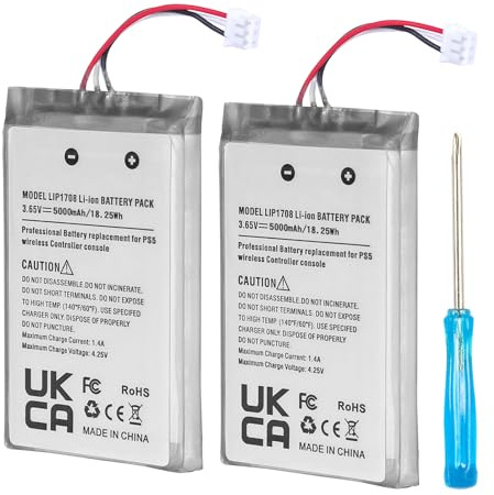 PS5 Controller Battery Replacement, YISHDA 5000mAh LIP1708 Battery for Sony PS5 PlayStation 5 DualSense CFI-ZCT1W Wireless Controller (2 Pack)