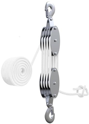 TOOSOAR Flaschenzug Klein mit Seil, 2000KG Flaschenzug mit Seilbremse, 4 Runden Einstellbare Seil Ratsche mit 20M Nylon Seil, Heberolle für Boots wagen Anhänger Caravan Marine