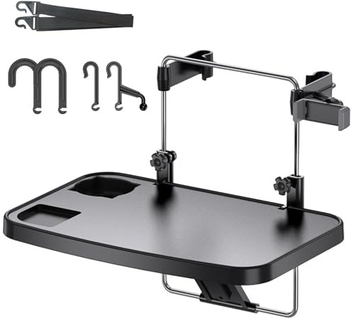 Ogetok Car Steering Wheel Tray Table, Multi-function Vehicle Back Seat Headrest Table Desk, Hanging Rear Headrest Car Tray With Hook & Fixed Straps & Phone Holder for Laptop, Drinks, Food, Black