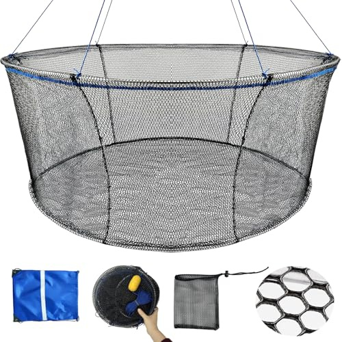 Floating Portable Fishing Nets, Bridge Fishing Pier Nets Landing Drop Net with Rope for Minnows Lobster Crawfish Shrimp (28 * 32Inch (80 * 70 CM))