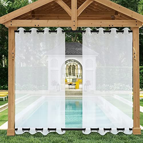 Outdoor-Terrassen-Vorhang, wasserdicht, weiß, durchsichtig, mit Ösen oben und unten, Lichtfilterung für Gartendekoration, 2 Stück, 132 x 244 cm, perfekt für Privatsphäre auf der Terrasse.