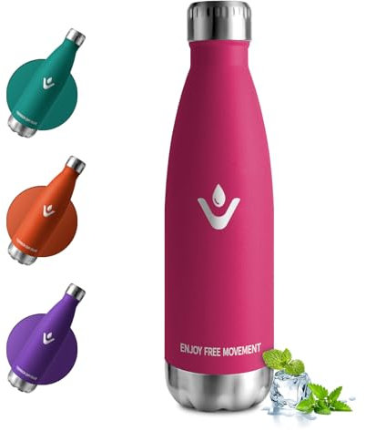 Edelstahl Trinkflasche 500ml, Auslaufsichere Isolierflasche, Kohlensäure Geeignet, Vakuum Thermoskanne, Isolierflasche BPA-Frei, Wasserflasche für Sprudel, Schule, Yoga, Sprudel, Camping, Outdoor