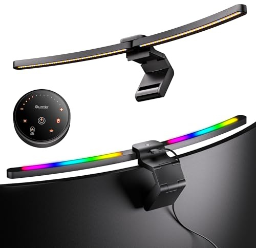 Quntis 66CM Curved Monitor Light Bar with Remote, 15 RGB Gaming Backlight, Monitor Lamp with Auto-Dimming, Stepless Dimming, Eye Care No Glare Anti-Blue Screen Light Bar for Gaming Home Office