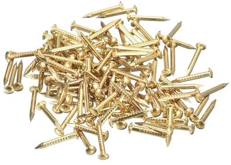 sourcing map 280Pcs Small Tiny Nails 1.2x10mm(DXL) Tiny Brass Nails Hardware Round Head Brass Nail for Wooden DIY Projects Decorative Boxes Household, Brass Tone