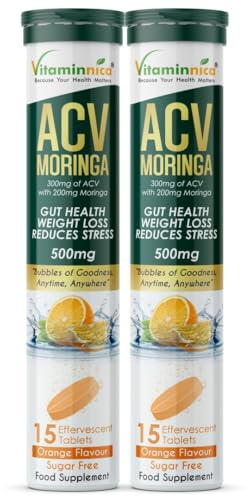 Vitaminnica ACV Moringa 15 Effervescent Tablets 500mg Apple Cider Vinegar with No Added Sugar for Gut Health | Weight Loss | Reduces Stress | Orange Flavour (2)