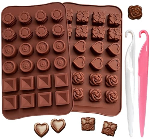 LaresDay 2er Set Silikon Schokoladenform 24 Mulden mit Antihaftbeschichtung 3D Backwarenformen für Pralinen, Süßigkeiten, Gelee & Seifen | Spülmaschinenfest (2 Entformwerkzeugen）