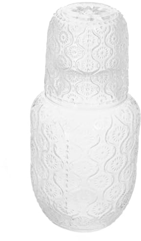 YOSADIER Embossed Sunflower Glass Water Bottle Set Bedside Carafe Cup Vintage Design Cold Water Jug for Home Decor