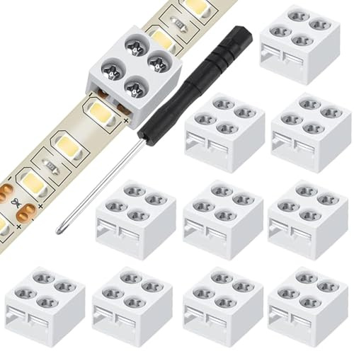 RUNCCI-YUN 10piezas conector cinta 5 V, 12 V, 24 V LED 2 pines 8 mm con destornillador (Blanco)