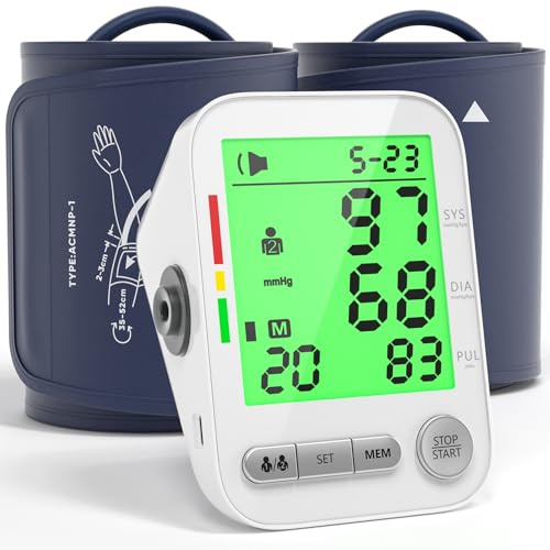 Blood Pressure Machine Upper Arm, Arm Electronic Sphygmomanometer with 2 Cuffs, Digital Upper Arm BP Machine, LCD Display, 9-17 Medium and 13-21 XL Cuff