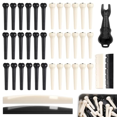 LIQWEI 36 Stück Guitar Bridge Pins Akustikgitarren Stegstifte Akustische | Gitarre Puller Remover Extractor Werkzeug Sattelmutter Stimmgerät Kompatibel mit Mehreren Gitarrenmodellen