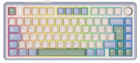 MechLands Aula F75 75% Teclado Mecánico para Gaming, Distribución QWERTY Español, Retroiluminación RGB, Teclado BT5.0/USB-C/2,4 GHz con Mando Giratorio, Reaper Switches para Win/Mac (Verde)