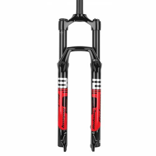 BSFHQS 27.5/29Zoll Mountainbike Luftfedergabel, 120mm Federweg, 28.6mm Gerades Rohr Federgabel, Scheibenbremse Luftgabel, Schnellspanner 9x100mm, Manuelle Sperre(Black Red,29)