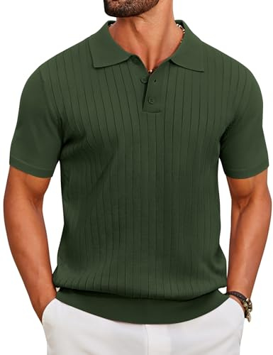 COOFANDY Polo Hombre Manga Corta de Punto Camiseta Polo Verano Casual Regular Fit Golf Shirt Verde Oliva L