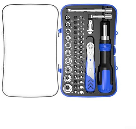 Destornillador de trinquete para puntas Torx con juego de llaves magnéticas y estuche de almacenamiento, kit de herramientas de 47 piezas en azul/rojo, acero al cromo-vanadio, para madera (azul)