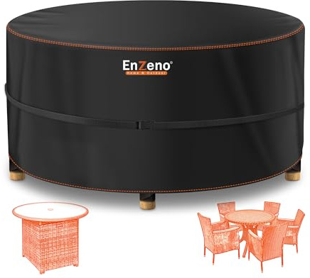 Enzeno garden furniture cover Round waterproof for outside,190x80cm outdoor furniture cover 210D oxford fabric outdoor Circular Table Covers with buckle strap rattan patio set covers