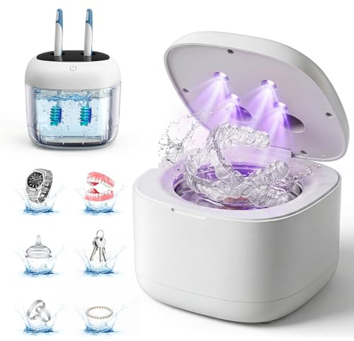 Jianyana 45kHz Ultrasonic Retainer Cleaner Machine with UV-Light, 3 Modes Deep Retainer Cleaner, 200ml Ultrasonic Cleaner Pod for Dentures, Nightguards, Sport Mouth Guards, Toothbrush Heads, Jewelry