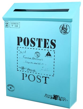 MAGICLULU Cassetta Postale da Parete Retrò in Metallo Blu 29x22x6 Cm Ampio Spazio Porta Giornali e Lettere per Decorazione Casa e Accessori Fotografici