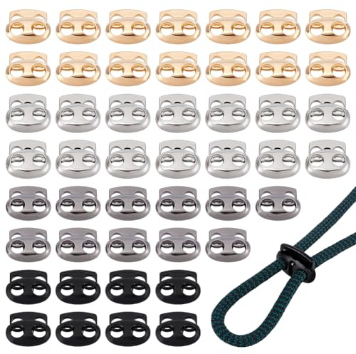 CRAFTYMELODY 60Pcs 4 Couleurs Fermetures à Corde Métalliques à Double Trou Arrêt Cordon Fixateur Boutons Glisseur Attaches Fin Pince Verrou Glisseur Fermoirs