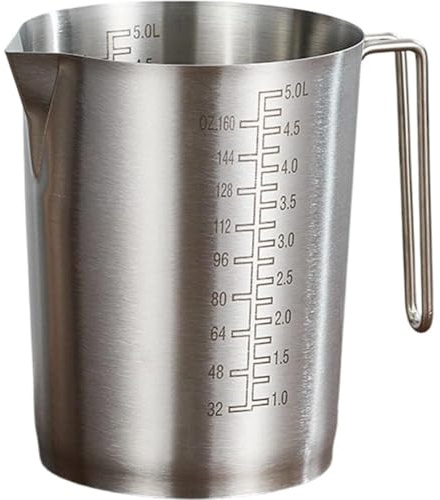 Fopytu Brocca Graduata 5 Litri in Acciaio Inox, Misurino Spesso, Brocca per Schiumare Il Latte, Becher Graduati a Bocca Larga con Manico E Scala, Brocca per Il Latte per Cucina E Bar