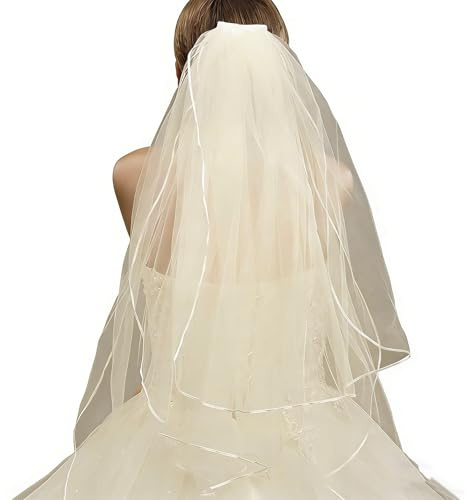 TSWNG Velo da sposa corto, avorio a 3 strati, semplice velo da sposa, con pettine, elegante velo di tulle, bordo per capelli, per sposa, donna, matrimonio, JGA, cosplay party (60-80 cm)