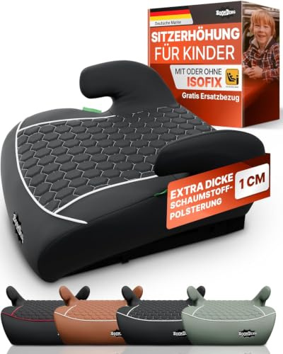 Sitzerhöhung Auto Kinder - inkl. gratis Zusatzbezug - Kindersitz - 15-36kg - ab 125 cm - neueste Norm ECE R 129 - Extra dicke Polsterung der Sitzschale mit Premium Wabenmuster