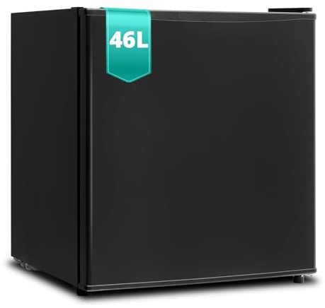 SMETA 46L Mini Kühlschrank, Klein Kühlschrank Leiser 39dB, Minikühlschrank 6-Stufen Thermostat 0-10°C, mit wechselbarem Türanschlag für Zuhause Büro Camping Schlafzimmer, Schwarz