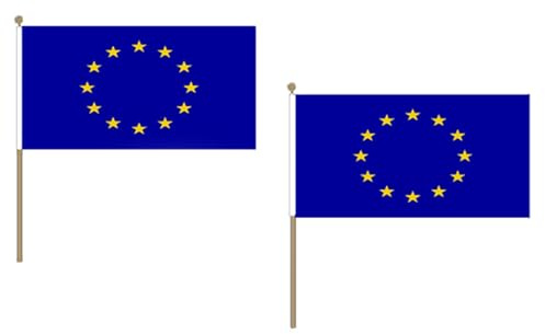 AZ FLAG STOCKFLAGGE EUROPÄISCHE Union 45x30cm mit holzmast - 10 stück Europa STOCKFAHNE 30 x 45 cm - flaggen