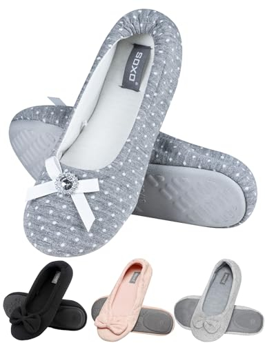 soxo Hausschuhe Ballerinas Damen Sommerschuhe Elegant Ballerina Schuhe Pretty Slipper 37/38 Grau mit Diamant