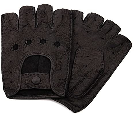 Hand Gewand by Weikert Exklusive fingerlose Auto Handschuhe aus echtem Peccary Leder, handgenäht, Herren, Germany (8,5, schwarz)