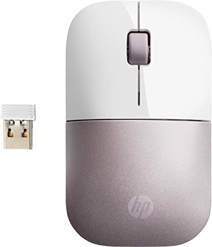 HP Z3700 Mouse Wireless, Sensore Preciso, Tecnologia LED Blue, 1200 DPI, 3 Pulsanti, Rotella Scorrimento, Ricevitore USB Wireless 2.4 GHz Incluso, Design Pratico e Confortevole, Bianco/Rosa
