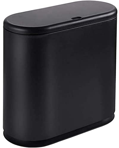 Oval Push-Type Trash Can Clamshell Cover Plastic Slim Pedal Bin (Black)