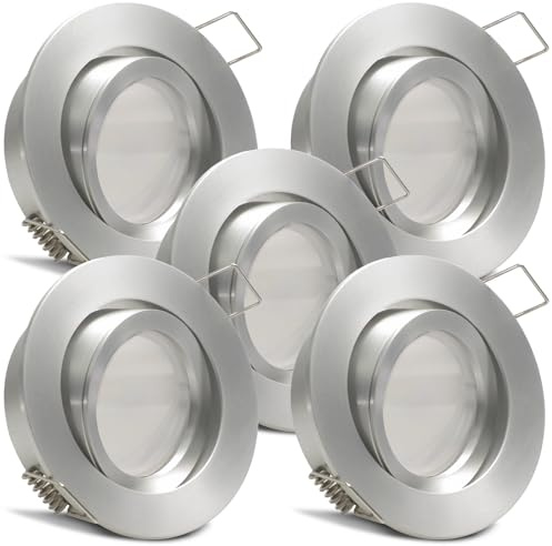 trendlights24 Lucido LED Einbaustrahler flach dimmbar Alu 230V 5W 5er Set | extra flach, ET 35 mm, LED Spot, 400lm, Neutralweiß, 4000K, Deckenspots, Decken Einbauleuchte, Alu Silber, rund, schwenkbar