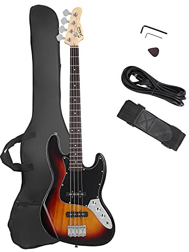 GLARRY 4 String GJazz Electric Bass Guitar Full Size Right Handed with Guitar Bag, Amp Cord and Beginner Kits (Sunset)