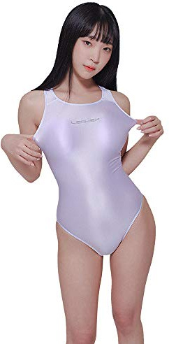 LEOHEX Sexig satin hög glansig bodysuit glänsande trikåer baddräkt i ett stycke Japan skinnsuit, Vitt, XL