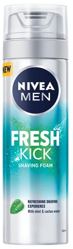 NIVEA MEN Fresh Kick Shaving Foam (200ml) With Mint & Cactus Water - Refreshing for Men