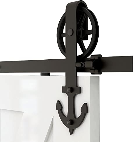 WOLFBIRD 173cm (5.5FT) Hardware Schiene Kit Schiebetür Rolle Großes Rad, Verwendet für Schiebetürbeschlag Set Schiebetürsystem Interne Einfache Holz, Schwarz