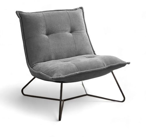 Stella Trading VICO Sessel, Dunkelgrau - Bequemer Wohnzimmer Fernsehsessel Relaxsessel mit schwarzem Metallgestell - 69 x 76 x 86 cm (B/H/T)