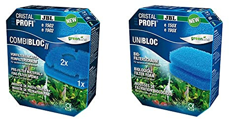 JBL CombiBloc II CristalProfi e 6028900, Vorfiltereinsatz und Feinfilterschaum, 3 Filtereinsätze & UniBloc 6016200 Bio-Filterschaum Einsatz für Aquarienfilter CristalProfi e 150X, e 190X, 2er-Pack
