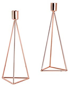 ECHTWERK Set di 2 tealights/candele moderne grandi, edizione rame, design geometrico, portacandele votive per il soggiorno/sala da pranzo, decorazione per la tavola di nozze, 9,5 x 9,5 x 24,2 cm