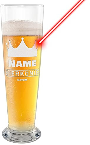 Bier-Glas selbst gestalten - mit Name & Datum gravieren - Bierkönig - Geschenk für Freunde, Biertrinker, Geburtstag, Vatertag, Weihnachten, 300 ml I Gravur