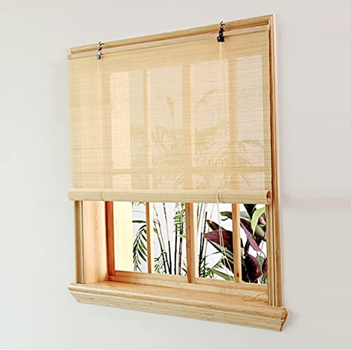 KDDFN Retro Bambusrollo,Atmungsaktives Terrassenrollo,Schattierungsrate von 60%,Handgewebte Bambusrollos,Sichtschutz Bambusvorhang mit Zubehör,Anpassbar (W70xH160cm/24x59in)