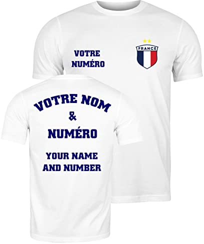 lepni.me Herr personlig fotbollströja Frankrike T-shirt | Ditt namn och nummer | franska flaggan märke | fotbolls-EM 2024, Fans (XL Vit Flerfärgad)