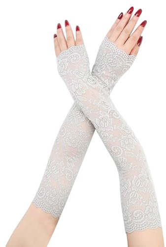 Suxgumoe Lange Spitzenhandschuhe, Frauen Blumenspitze Armstulpen Spitze Armstulpen Fingerlose Fahrhandschuhe für Hochzeitsfeier