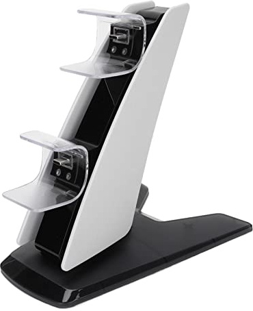 Septpenta Station de Charge sans Fil pour Manette PS5, Lumière Bleue LED Couleur Double Port avec Lumière Ambiante, Double Base de Charge Rapide USB et Grands Pieds Antidérapants(Blanc)