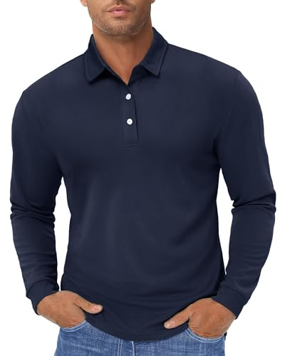 TACVASEN Gym Tops for Men Breathable Long Sleeve Fishing Shirts Quick Dry Walking T Shirts Casual Tee Shirt Navy,L