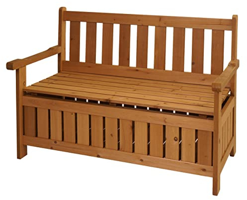 Mendler Gartenbank HWC-L68 mit Stauraum Outdoor Tanne Holz FSC® 114cm | Truhenbank, Sitzbank, Staufach, Aufbewahrung, braun