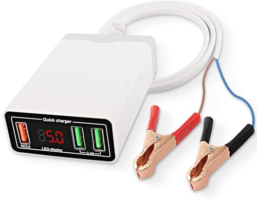 XMSJSIY Akku Clip 12V/24V/36V auf USB 5V 2.4A/12V 2A Schnellladegerät DC Konverter Netzteil Buck Regulator Ladegerät 30W QC 3.0 3-Port USB Stecker mit Voltmeter Anzeige für Motorrad Boot SUV