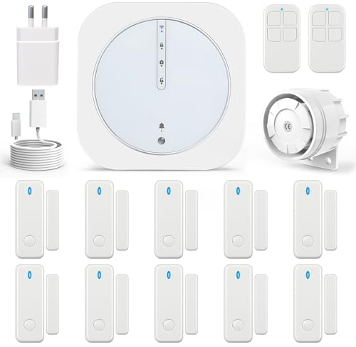 UMEIMA Alarmas para casa, Wi-Fi Sistema de Alarma, Kit Alarma con 16 Piezas: Hub, Sensores de Ventana, Control Remoto, Mando a Distancia para Garaje, Oficina (Wi-Fi 5GHz, 2,4GHz)